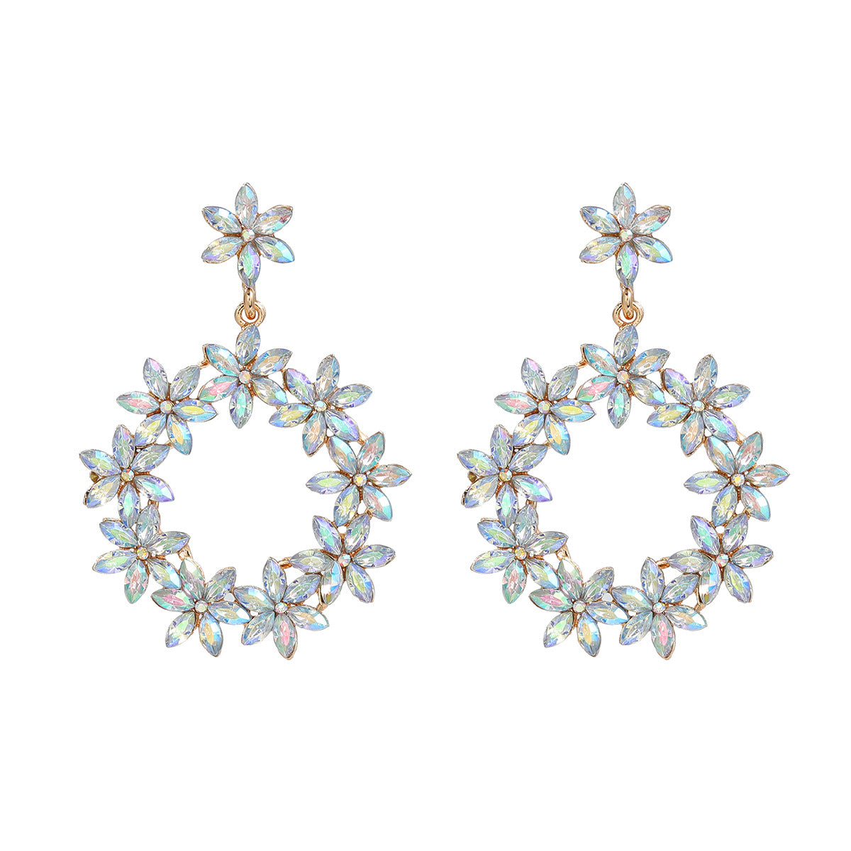 Wholesale Full Color Diamond Flower Round Earrings